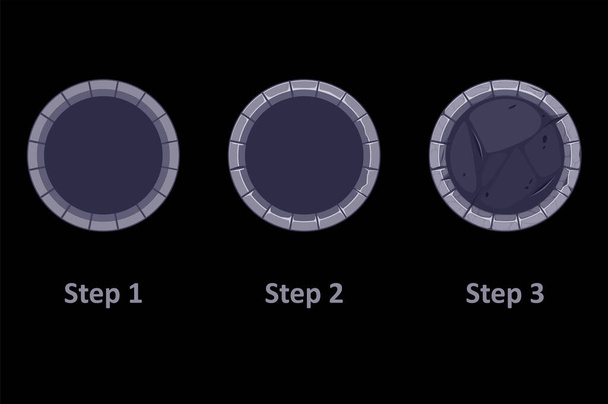 Bordure en pierre de Gui pour l'icône de l'application, 3 étapes dessin cadres gris pour le jeu. - Vecteur, image