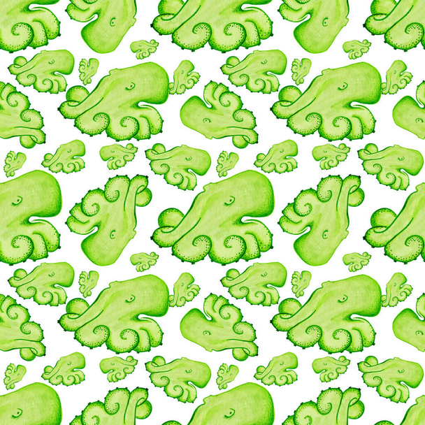 verde dibujado a mano acuarela pulpo patrón sin costura - Foto, Imagen