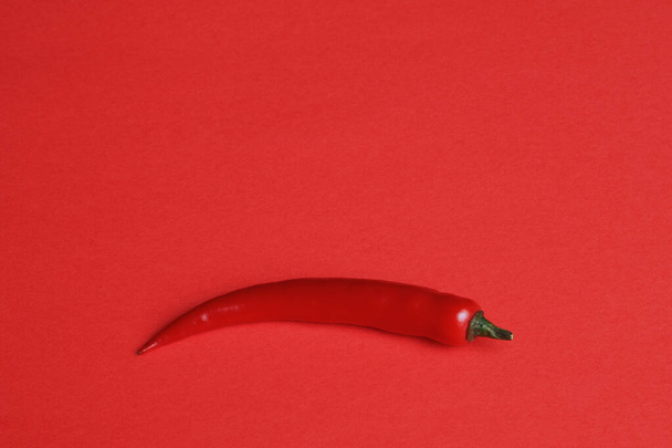 Vegetables and food. Red pepper chili spicy isolated on a red background. - 写真・画像