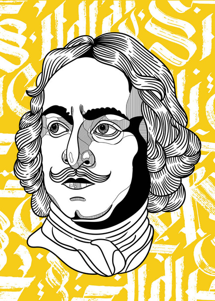 Vector lines classical hand drawn illustration.  Peter the Great. - Vector, Image