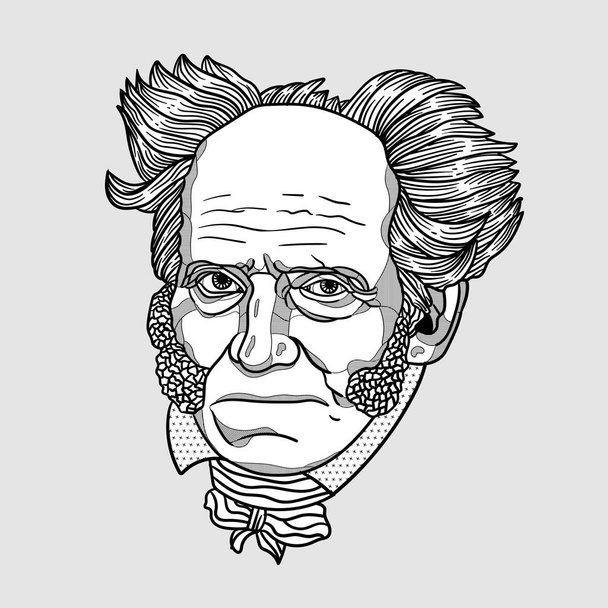 Arthur Schopenhauer Linhas vetoriais ilustração clássica desenhada à mão.  - Vetor, Imagem