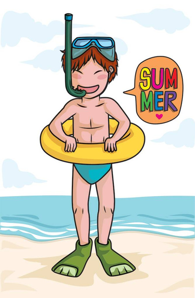 Junge bereit, am Strand zu schwimmen Cartoon-Vektor - Vektor, Bild
