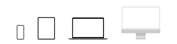 Device blank screen mockup. Realistic pc computer, laptop, tablet, mobile phone mock up. Vector isolated - Vector, Image