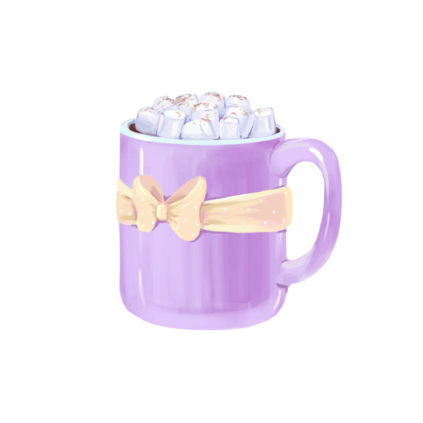 Hand draw pink cup with bow on the white background - Photo, image