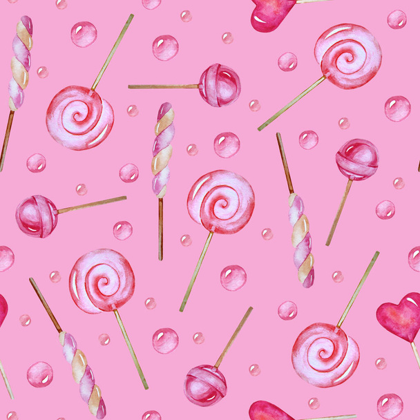 Lollipop seamless pattern on pink background - Foto, imagen