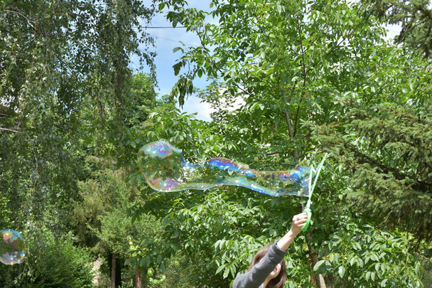 bolle di sapone su uno sfondo di paesaggio, - Foto, immagini