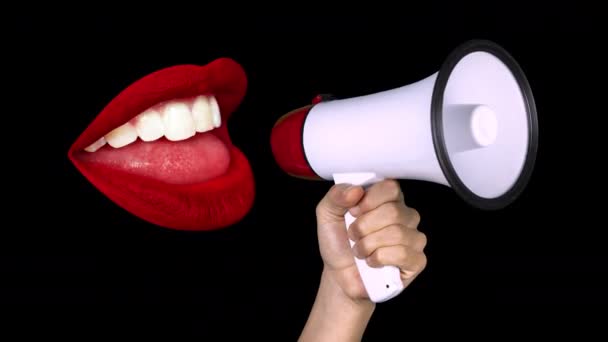 Lábios vermelhos em movimento com alto-falante - Filmagem, Vídeo