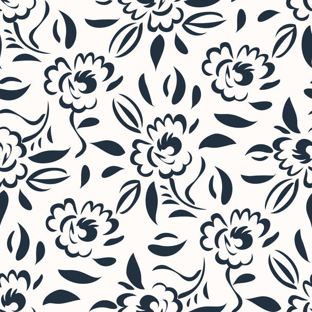 Black and white seamless pattern with flowers.  Vector illustration - Vecteur, image