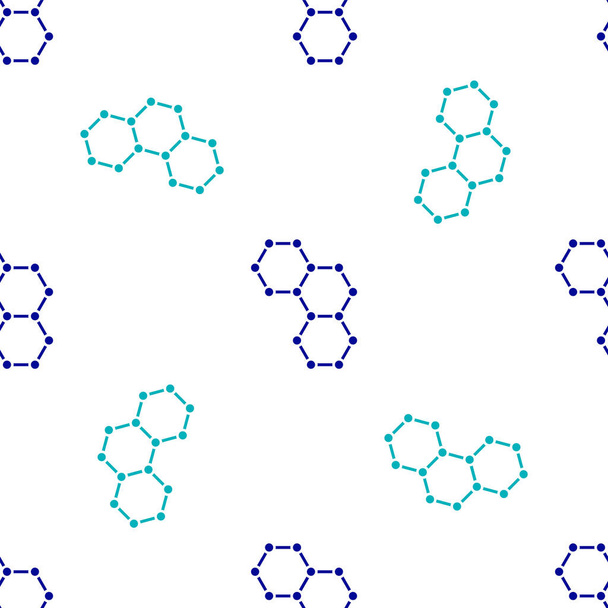 Sininen Kemiallinen kaava kuvake eristetty saumaton kuvio valkoisella taustalla. Abstrakti kuusikulmio innovaatiolääketieteelle, terveydelle, tutkimukselle ja tieteelle. Vektori. - Vektori, kuva