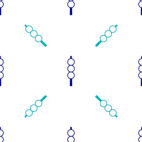 Blaue Fleischbällchen auf Holzstäbchen-Symbol isoliert nahtlose Muster auf weißem Hintergrund. Spieß mit Fleisch. Vektor. - Vektor, Bild