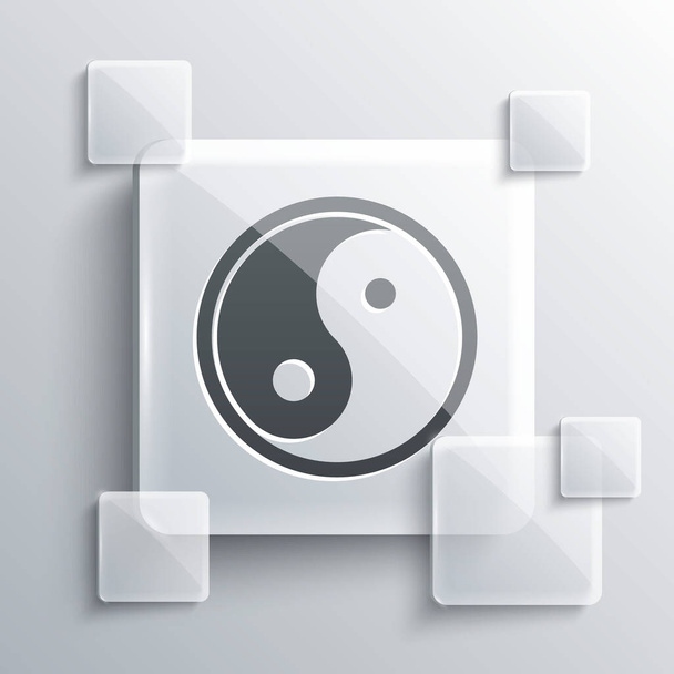 Grey Yin Yang symbol harmonie a vyvážení ikony izolované na šedém pozadí. Čtvercové sklo. Vektor. - Vektor, obrázek