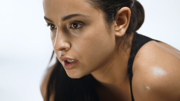 close up of young sportswoman exercising in gym  - Fotoğraf, Görsel