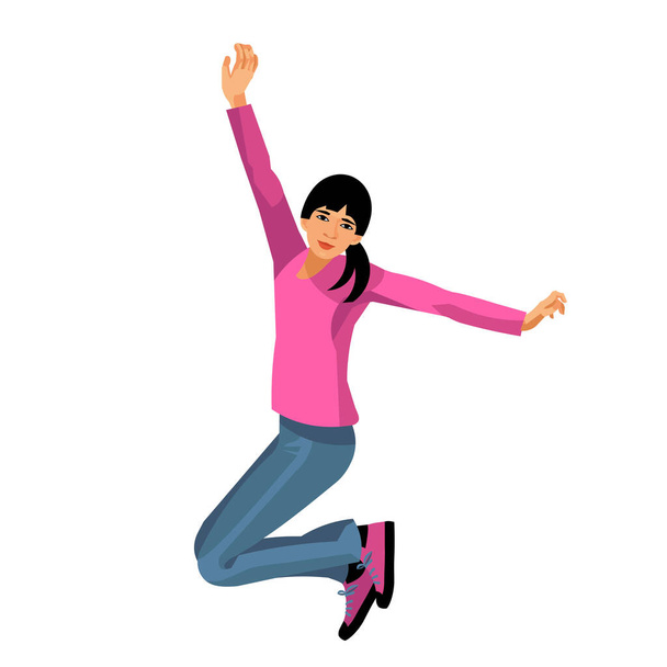 Vector isolated figure of a happy asian teenage girl who jumps - Vector, imagen