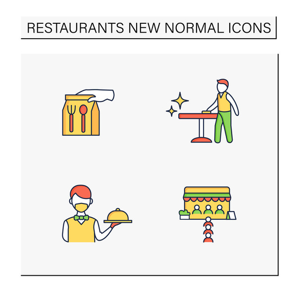 Restaurant new normal color icons set - Vector, Image