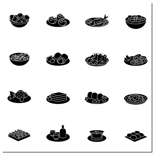Iconos glifo comida japonesa - Vector, imagen