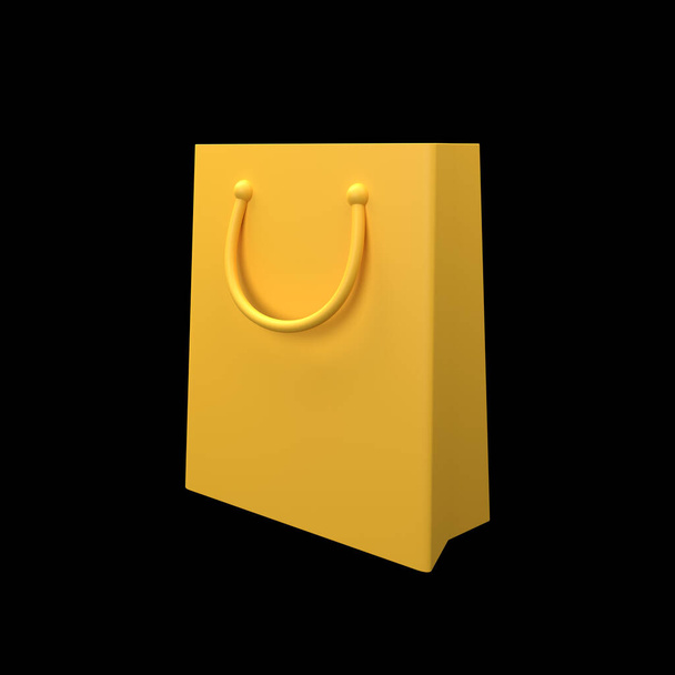 Icono 3D de la bolsa de compras de papel aislado sobre fondo negro. Bolsa de compras 3d icono aislado en negro - Foto, Imagen