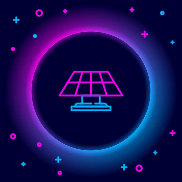 Leuchtende Neon-Linie Solarpaneel-Symbol isoliert auf schwarzem Hintergrund. Buntes Rahmenkonzept. Vektor - Vektor, Bild