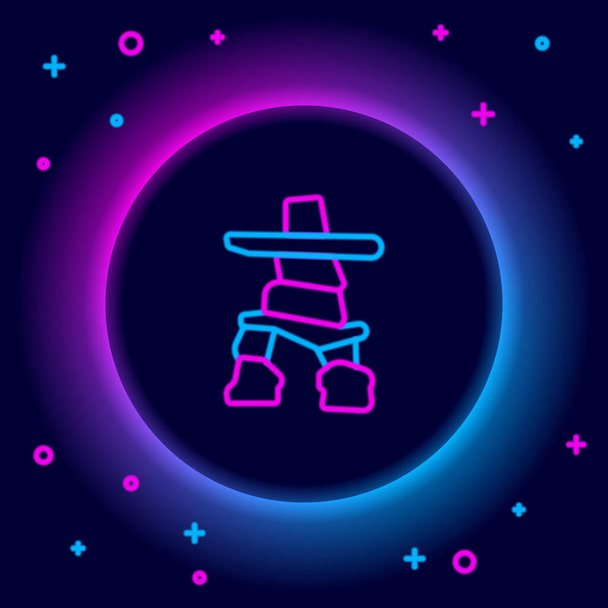 Glowing neon line Inukshuk icon isolated on black background. Colorful outline concept. Vector - Vector, Image