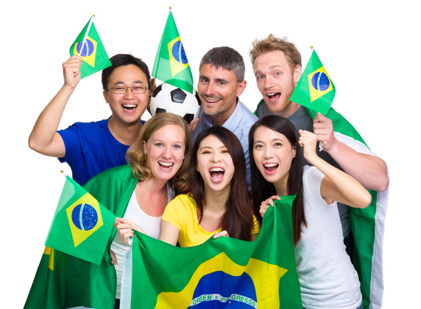 Grupo de torcedores felizes do futebol brasileiro
 - Foto, Imagem