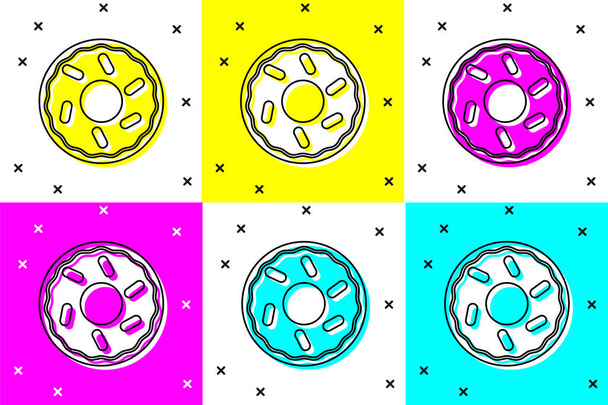 Set Donut met zoete glazuur pictogram geïsoleerd op kleur achtergrond. Vector. - Vector, afbeelding