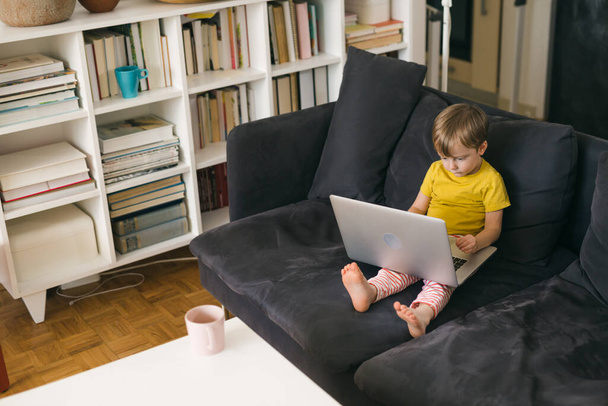 little boy using laptop at home - Fotoğraf, Görsel