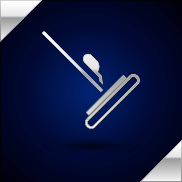 Icona Silver Mop isolata su sfondo blu scuro. concetto di servizio di pulizia. Vettore. - Vettoriali, immagini