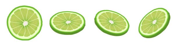 Set of fresh lime slices isolated on white background. Organic fruits. Cartoon style. Vector illustration for design. - Vector, Image