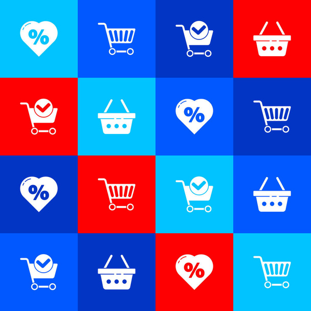 Set Discount percent tag in heart, Shopping cart, with check mark and basket icon. Vector. - Vector, Image
