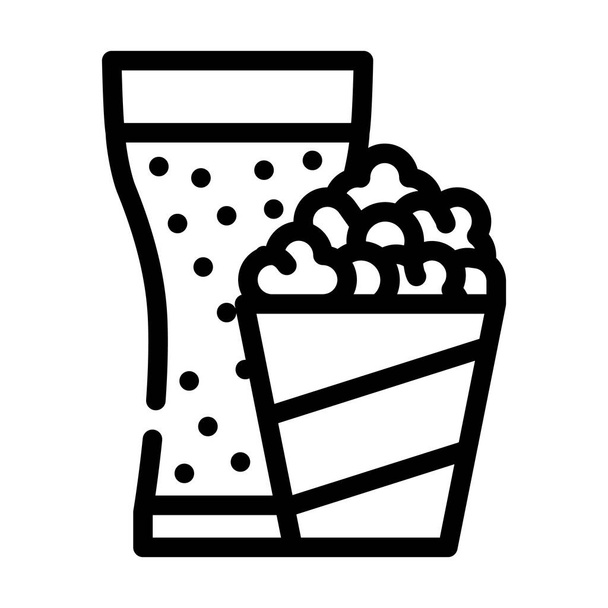 popcorn snack and drink glass line icon vector illustration - Vector, Image