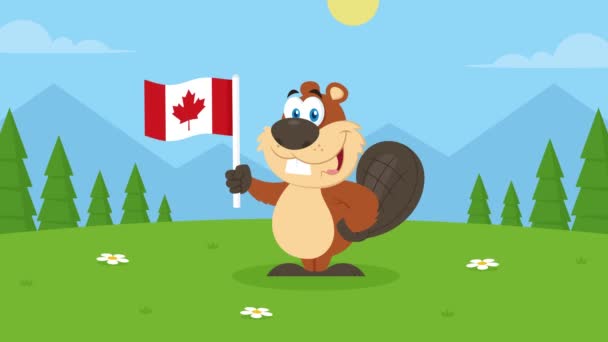video of cartoon Beaver with flag of Canada - Footage, Video