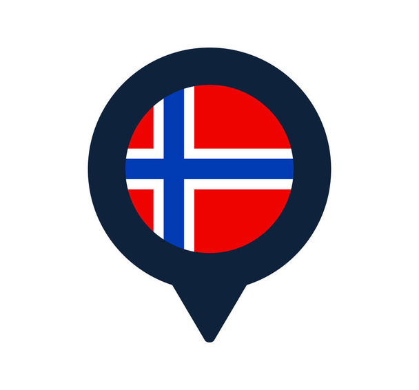 Norveç bayrağı ve harita işaretleyici simgesi. Ulusal bayrak konum ikon vektör tasarımı, GPS yer belirleyici pimi. vektör illüstrasyonu - Vektör, Görsel