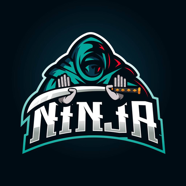 Kılıçlı ninja, esport ya da oyun için maskot logosu tasarımı vektörü - Vektör, Görsel