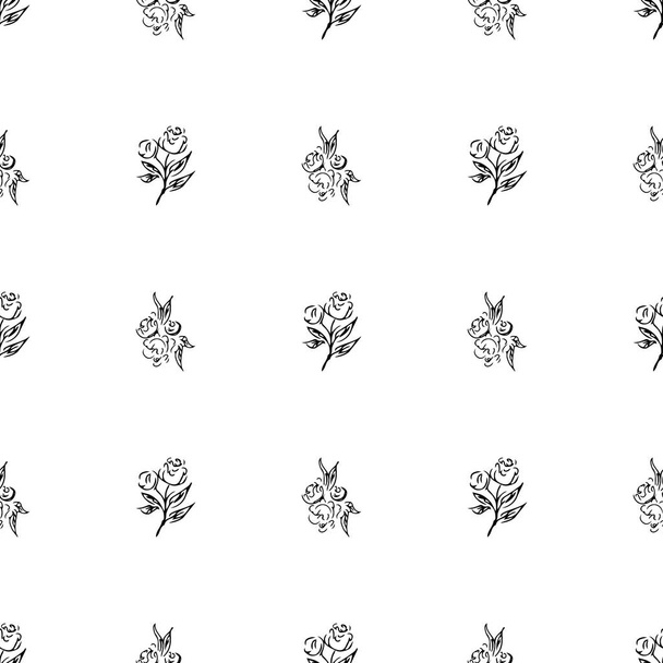 Doodle simple vector seamless pattern of hand-drawn peonies. Seamless pattern of hand-drawn peonies. Isolated on white background - Vector, imagen