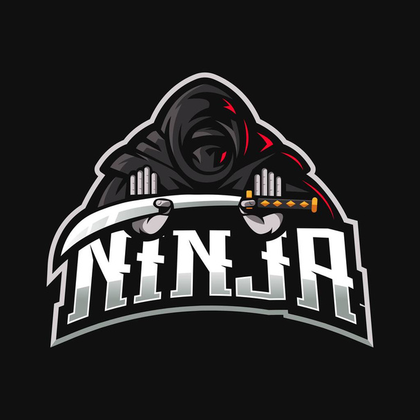 Ninja esport mascota logo diseño vector con el estilo moderno concepto de ilustración para la insignia y emblema. Ninja negro con espada para el equipo deportivo - Vector, Imagen