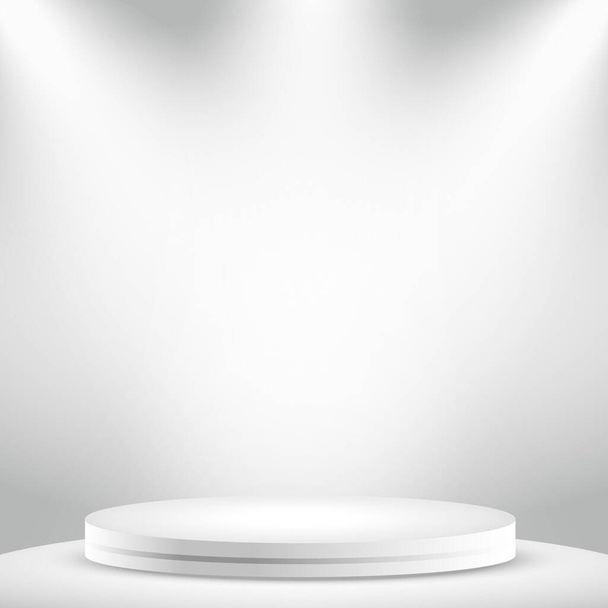 Реалистичный серый - белая студия, белый круглый подиум - векторная иллюстрация - Вектор,изображение