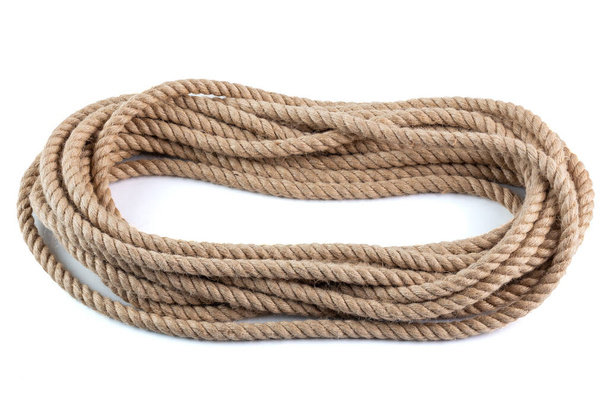 coil of natural Jute Hessian Rope Cord Braided Twisted isolated on white background - Foto, Imagem