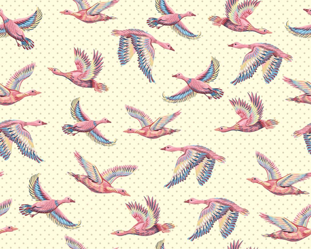 Textured background with ducks and geese flying in the sky. Seamless pattern with hand-drawn large birds. Print for fabrics and paper - Foto, Imagen