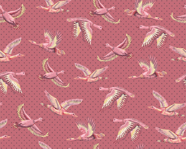 Textured background with ducks and geese flying in the sky. Seamless pattern with hand-drawn large birds. Print for fabrics and paper - Foto, Imagen