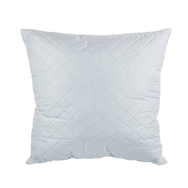 Almohada cuadrada blanca para dormir y descansar. Fondo blanco aislado. Vista desde arriba - Foto, Imagen