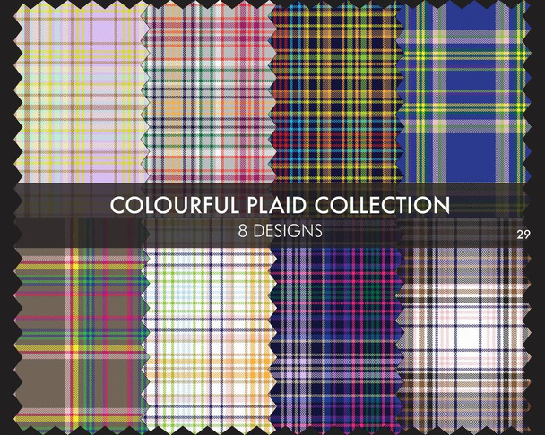Colourful Plaid textured seamless pattern collection includes 8 designs for fashion textiles and graphics - Vector, Image