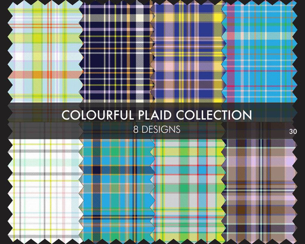 Kleurrijke Plaid textuur naadloze patroon collectie bevat 8 ontwerpen voor mode textiel en graphics - Vector, afbeelding
