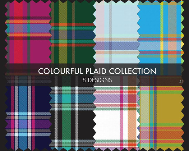 Värikäs Plaid kuvioitu saumaton kuvio kokoelma sisältää 8 malleja muoti tekstiilit ja grafiikka - Vektori, kuva