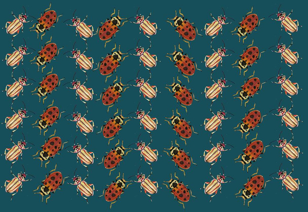 serie di insetti da disegno ad acquerello, scarabeo del fumetto scarabeo multicolore, illustrazione disegnata a mano - Foto, immagini