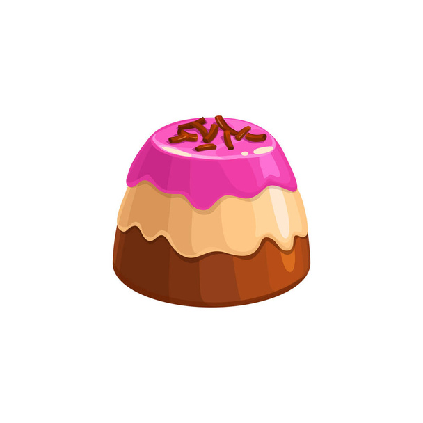 Шоколадні цукерки, солодкий десертний трюфель або праліне в карамельній глазурі, векторна ізольована ікона. Кондитерський сорт шоколадної коробки, темні та молочні шоколадні цукерки з ягідним фруктовим топінгом
 - Вектор, зображення