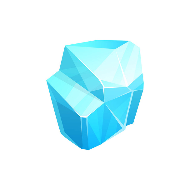 Ice crystal, blue piece of iced floe, vector salt mineral, snowdrift cap or icicle. Cartoon ui or gui game design element, ice cube or glass block isolated glacier on white background - Vector, Image
