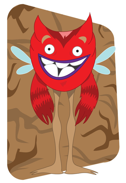 Funny looking red alien monster with wings - Vector, Image