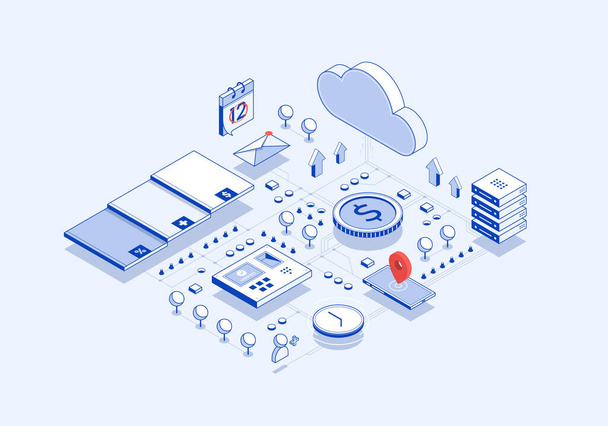 Payroll system flow isometric illustration - Vector, Image