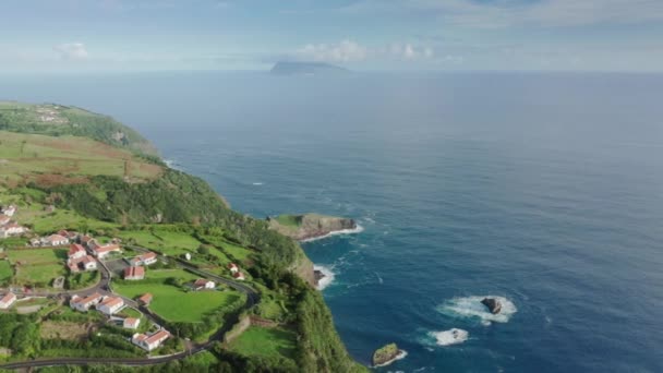 Casa do Gato Tomas on hills of green Flores Island, Azores, Portugal, Europe - Footage, Video