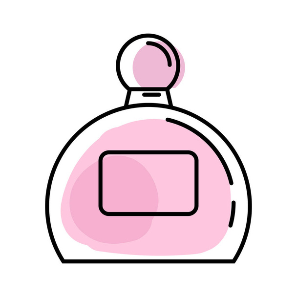 Botella de perfume en línea con formas abstractas de color rosa - Vector, Imagen