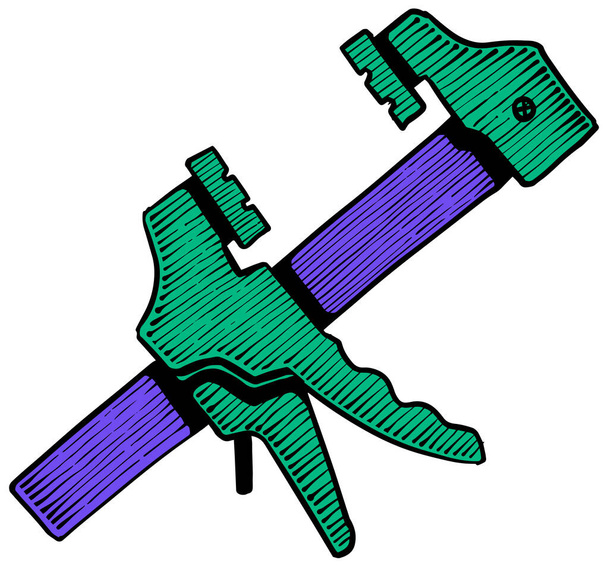 Woodworking clamp hand drawn illustration. - Vector, Image